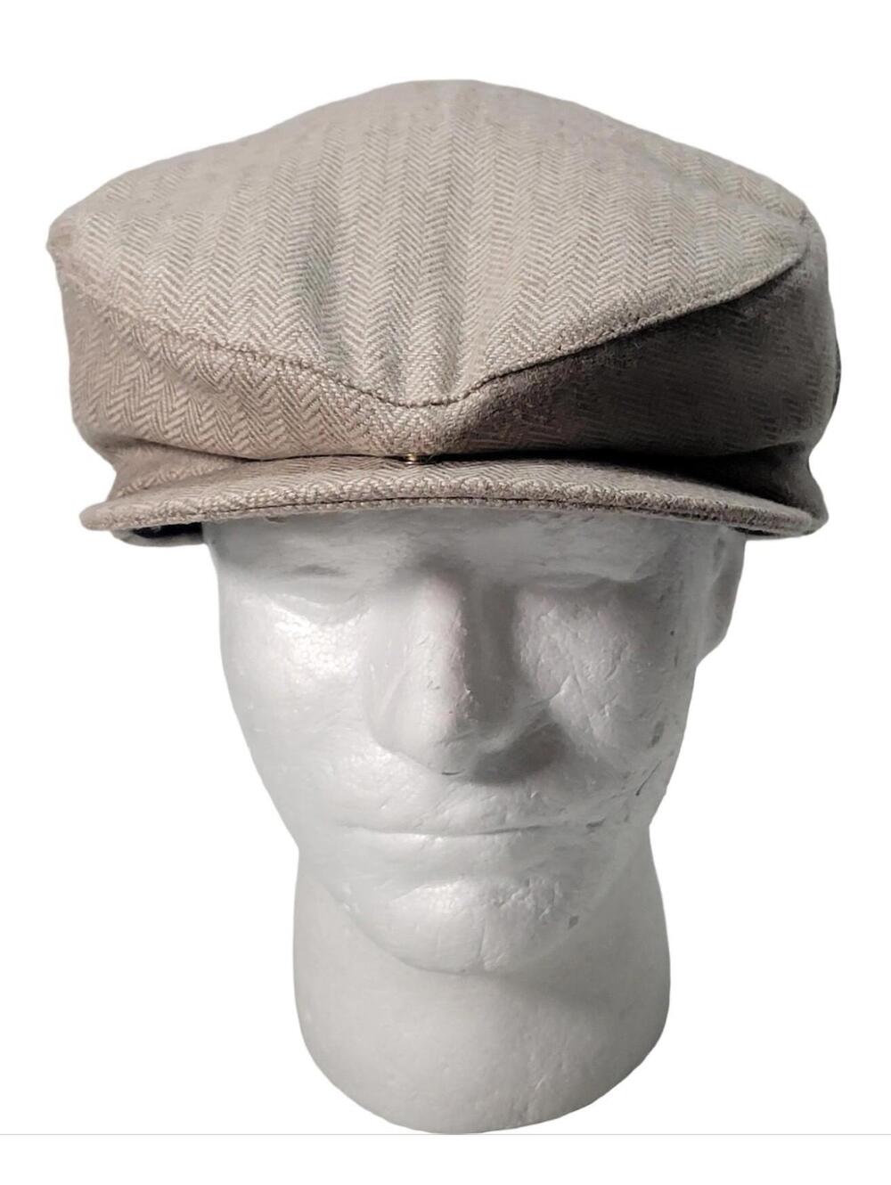 Vintage Stafford 100% Wool Tan Lined Cushioned Newsboy Cabbie Hat Cap Size Large